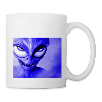 Alien with Sharp Teeth Design - Blue - Mug - white - Right