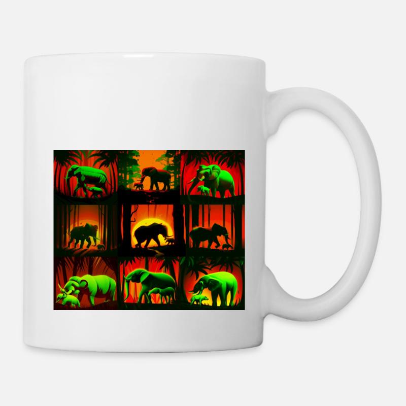 Elephants Pattern Design - Red/Green - Mug - white