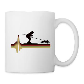 Hund Skijöring Skifahren Wintersport Herzschlag Puls - Tasse - Weiß - Rechts