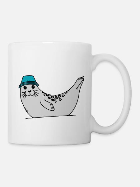 Robbe mit Anglerhut - Tasse - Weiß