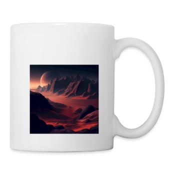 Berglandschaft, Berg, Sonnenuntergang, Mond, Welt - Tasse - Weiß - Rechts