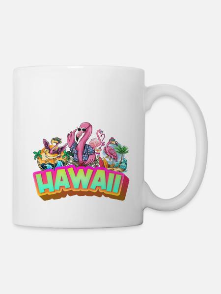 Hawaii Sommer Flamingo Palmen Strand Meer Urlaub - Tasse - Weiß