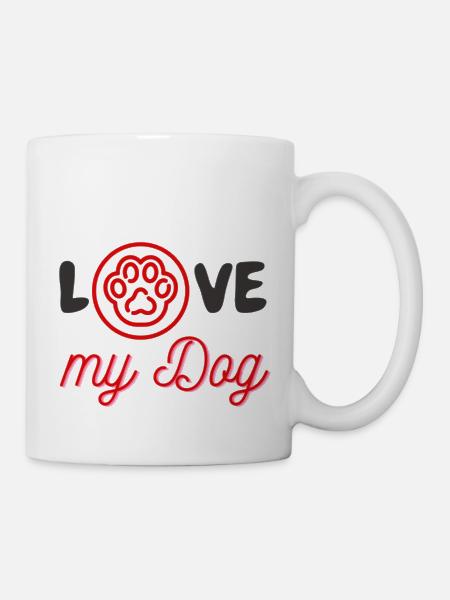 Love my Dog Dog Love Black Red Slogan - Mug - white