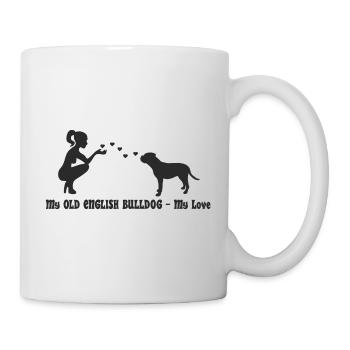 Old English Bulldog mit Frau - Tasse - Weiß - Rechts