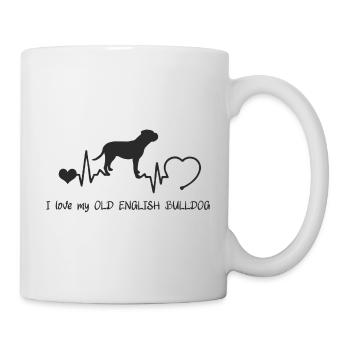 Old English Bulldog mit Herzschlag - Tasse - Weiß - Rechts