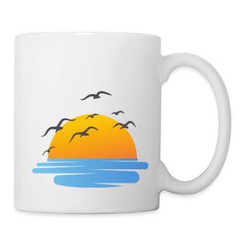 Coucher du soleil et oiseaux aquatiques - Mug blanc - blanc - Droite