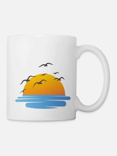 Sonnenuntergang und Wasservögel - Tasse - Weiß