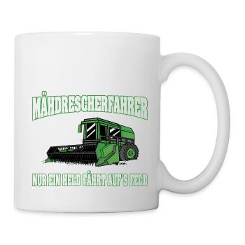 Mähdrescherfahrer Nur ein Held fährt auf´s Feld - Tasse - Weiß - Rechts