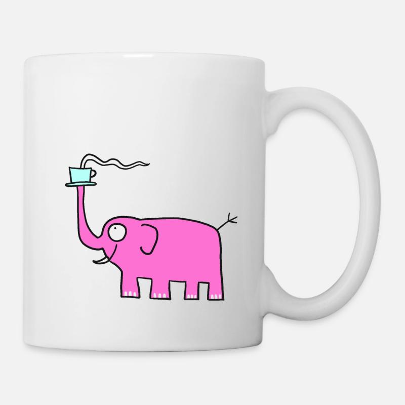 Rosa Elefant mit Kaffee - Tasse - Weiß