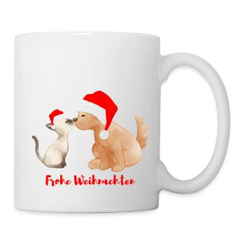 Hund und Katze - Frohe Weihnachten - Tasse - Weiß - Rechts