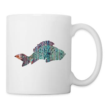 Karpfen, Fisch, Mosaik, Muster - Tasse - Weiß - Rechts