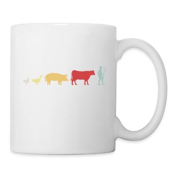 Landwirt Evolution Huhn Schwein Kuh Geschenk Retro - Tasse - Weiß - Rechts