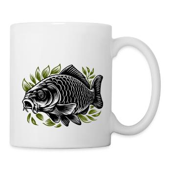 Karpfen im Gras schwarz-grün - Tasse - Weiß - Rechts