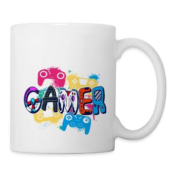 Bunter Gamer Controller Kunststil Poster - Tasse - Weiß - Rechts