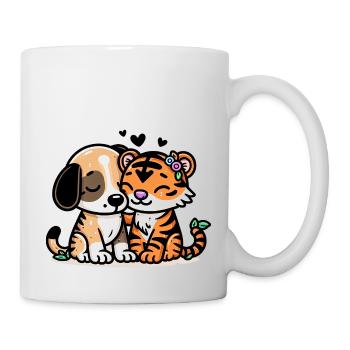 Cuddling Dog And Tiger In Love - Tasse - Weiß - Rechts