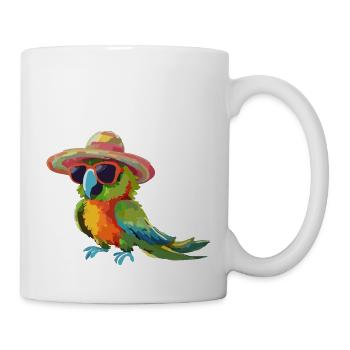 Papagei bunt mit Sonnenbrille und Sonnenhut - Tasse - Weiß - Rechts