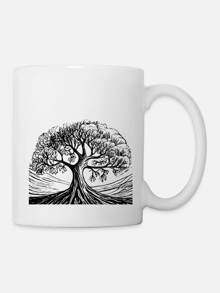 Bonsai Wald Baum schwarz weiß - Tasse - Weiß
