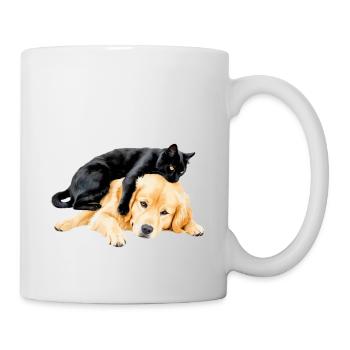 Schwarze Katze und golden retriever - Tasse - Weiß - Rechts