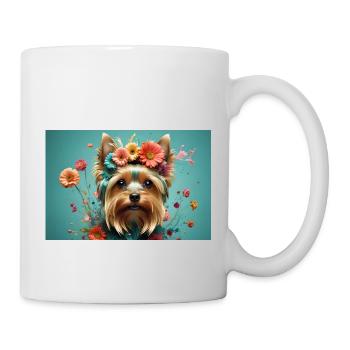 Yorkshire terrier with flowers - Mug - white - Right