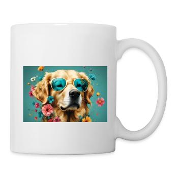 Golden Retriever with sunglasses and flowers - Mug - white - Right