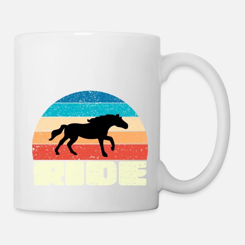 Vintage Sonnenuntergang mit schwarzem Pferd - Tasse - Weiß
