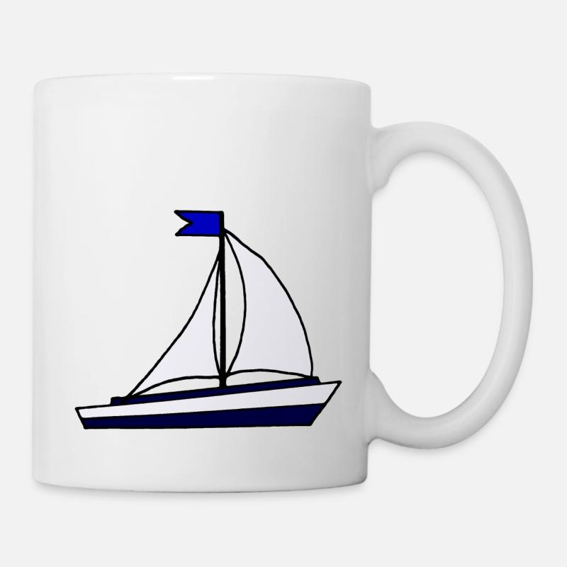 Blue Sailing Ship - Mug - white