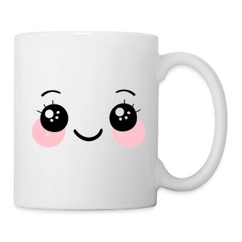 Visage heureux, souriant, yeux kawaii - Mug blanc - blanc - Droite