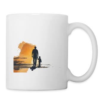 Father and child hand in hand as sillhuette - Mug - white - Right
