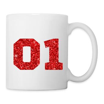 Nummer 1 Roter Glitzer - 1. Jahrestag - Tasse - Weiß - Rechts