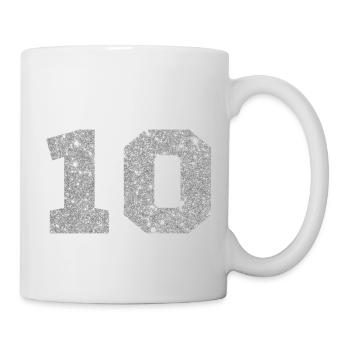 Nummer 10 Silberglitter - 10-jähriges Jubiläum - Tasse - Weiß - Rechts