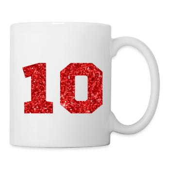 Number 10 Red Glitter - 10th Anniversary - Mug - white - Right