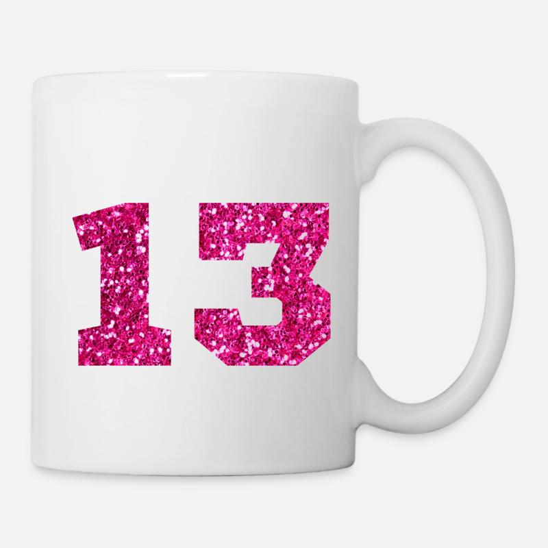 Number 13 Pink Glitter - 13th Birthday - Mug - white