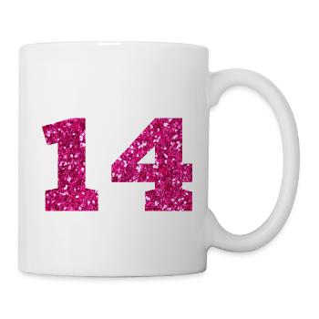 Numéro 14 paillettes rose - 14e anniversaire - Mug blanc - blanc - Droite