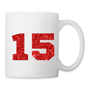 Number 15 Red Glitter - 15th Anniversary - Mug - white - Right