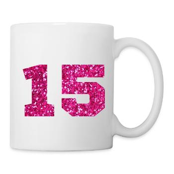 Numéro 15 paillettes rose - 15e anniversaire - Mug blanc - blanc - Droite