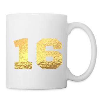 Nummer 16 Gold Glitter - 16-jähriges Jubiläum - Tasse - Weiß - Rechts