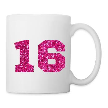 Nummer 16 Pink Glitter - 16. Jubiläum - Tasse - Weiß - Rechts