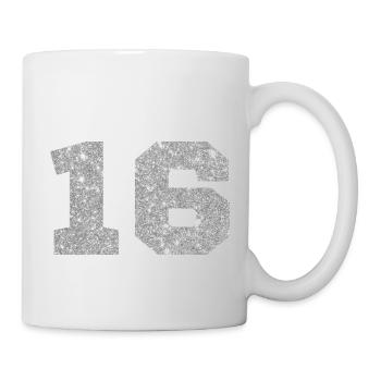 Nummer 16 Silberglitter - 16. Jahrestag - Tasse - Weiß - Rechts