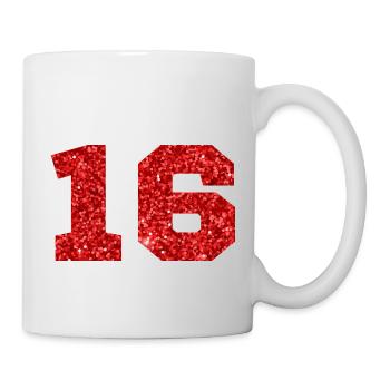 Nummer 16 Roter Glitzer - 16. Geburtstag - Tasse - Weiß - Rechts