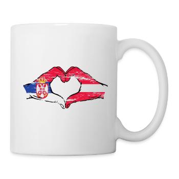 Serbie Lettonie Drapeau Mains Coeur Forme Utilisé - Mug blanc - blanc - Droite