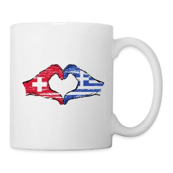 Schweiz Griechenland Flagge Hände Herzform used - Tasse - Weiß - Rechts