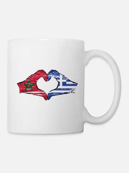 Drapeau du Maroc Grèce Mains Coeur Forme Utilisé - Mug blanc - blanc