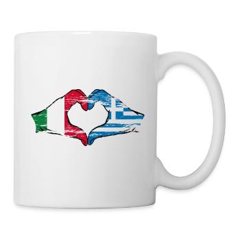 Italy Greece Flag Hands Heart Shape Used - Mug - white - Right