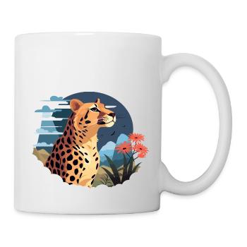 Leopard Portrait Tier Illustration TShirt - Tasse - Weiß - Rechts