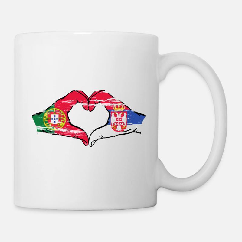 Portugal Serbie drapeau mains forme coeur utilisé - Mug blanc - blanc