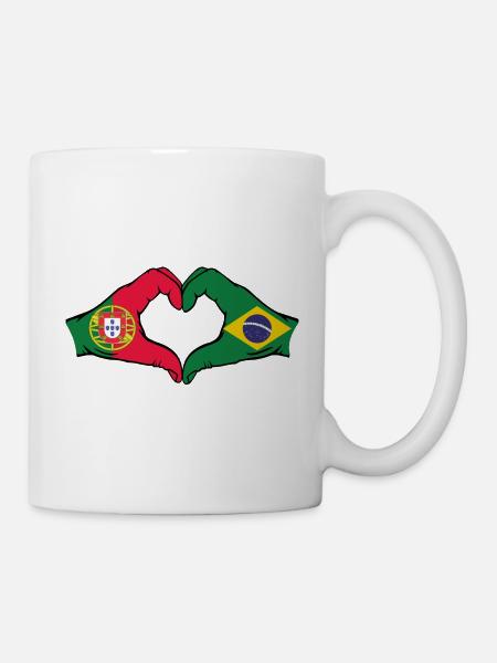 Portugal Brésil Drapeau Mains Coeur Forme De Coeur - Mug blanc - blanc
