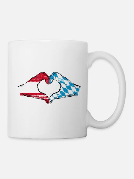 Österreich Bayern Flagge Hände Herzform used - Tasse - Weiß