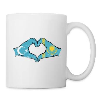 Uyghurs Kazakhstan Flag Hands Heart Shape Used - Mug - white - Right