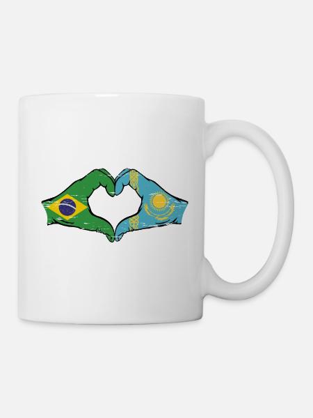 Brasilien Kasachstan Flagge Hände Herzform used - Tasse - Weiß
