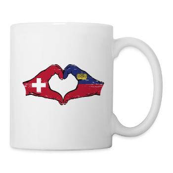 Switzerland Liechtenstein flag hands heart shape used - Mug - white - Right